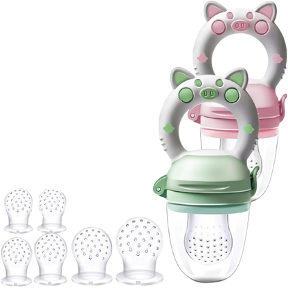 KAIYINGXIN Obst- und Beißring für Babys, 3-24 Monate, 2 Stück, 8 Sauger