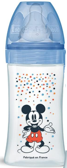 Biberon DODIE 270 ml 0-6 luni, tetină 2, flux mediu, MICKEY