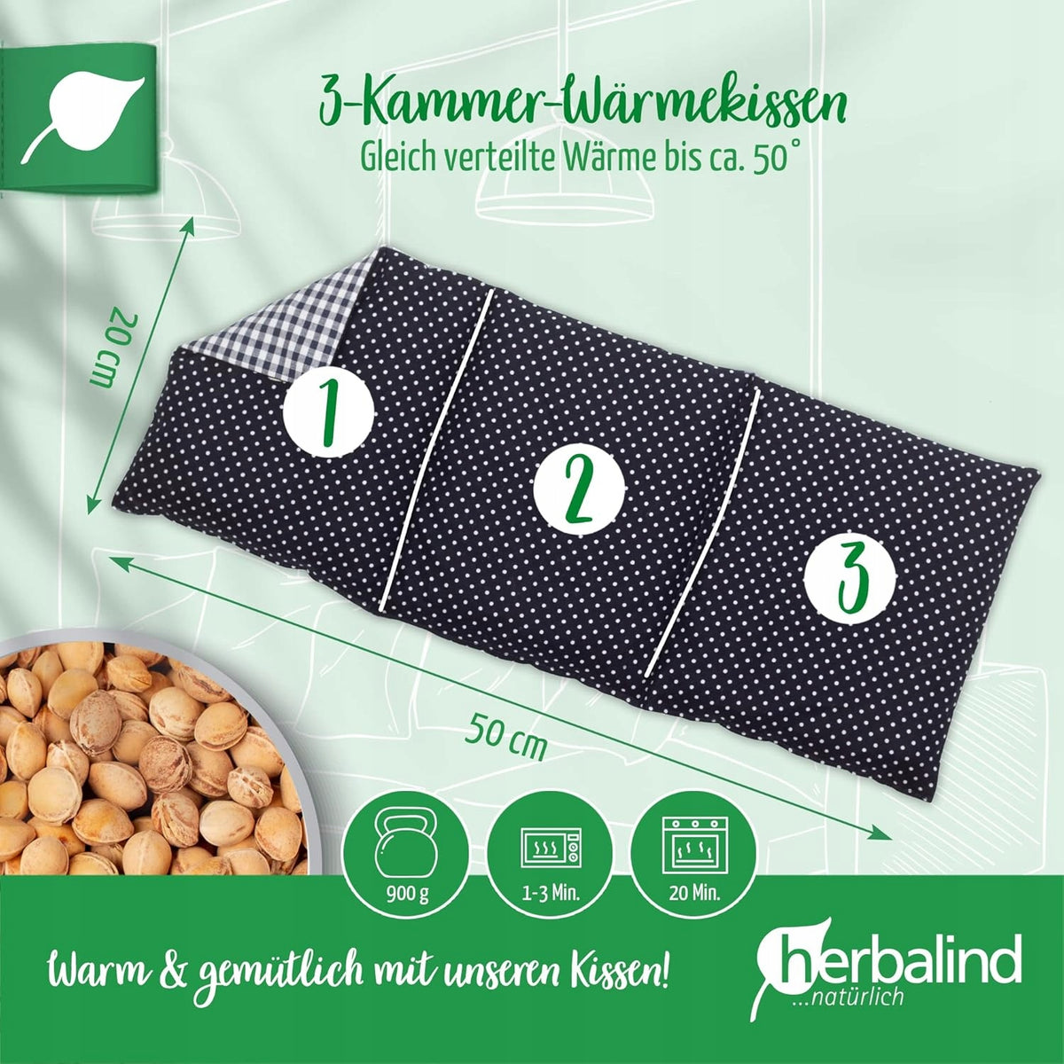 HERBALIND termofor z pestkami wiśni XL 900g 50x20cm