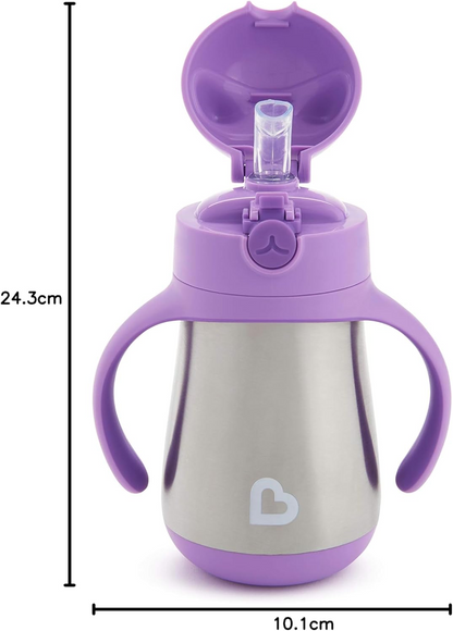 MUNCHKIN Cool Cat rozsdamentes acél, szívószálas itatópohár, 237 ml