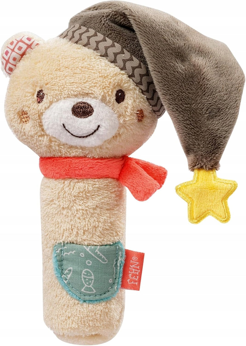 FEHN hochet en peluche avec sifflet OURS BRUNO 17 cm