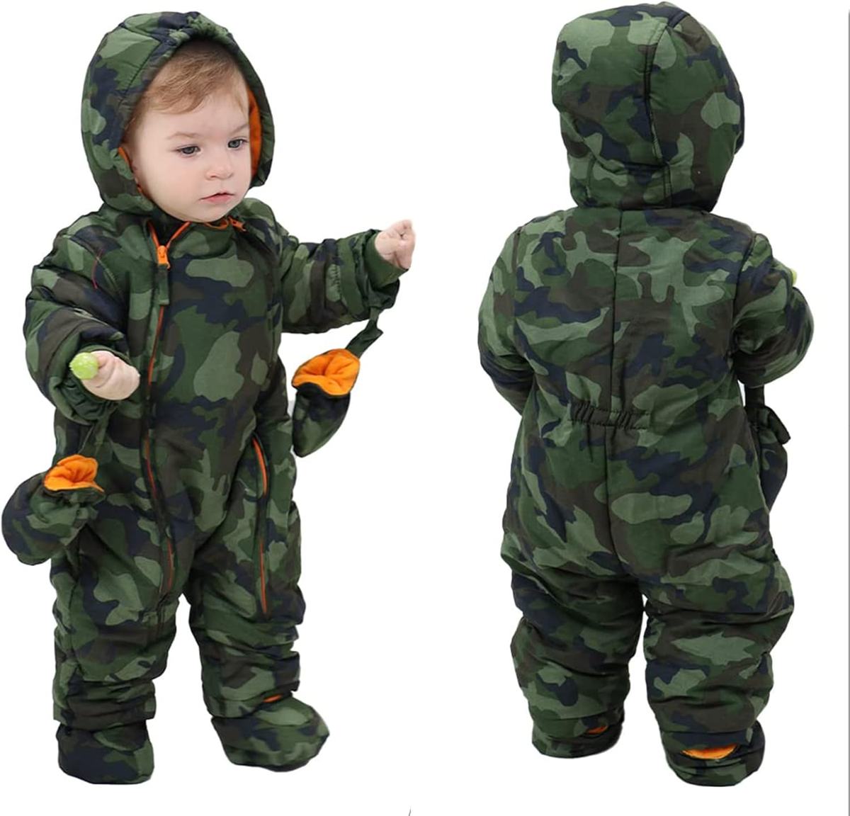 JIAMY combinezon de iarnă cu glugă, 12–18 luni + mănuși și botoșei