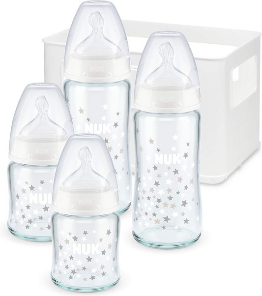NUK First Choice+ szett 0–6 hónap üveg cumisüvegek 2 x 120 ml és 2 x 240 ml + kosár