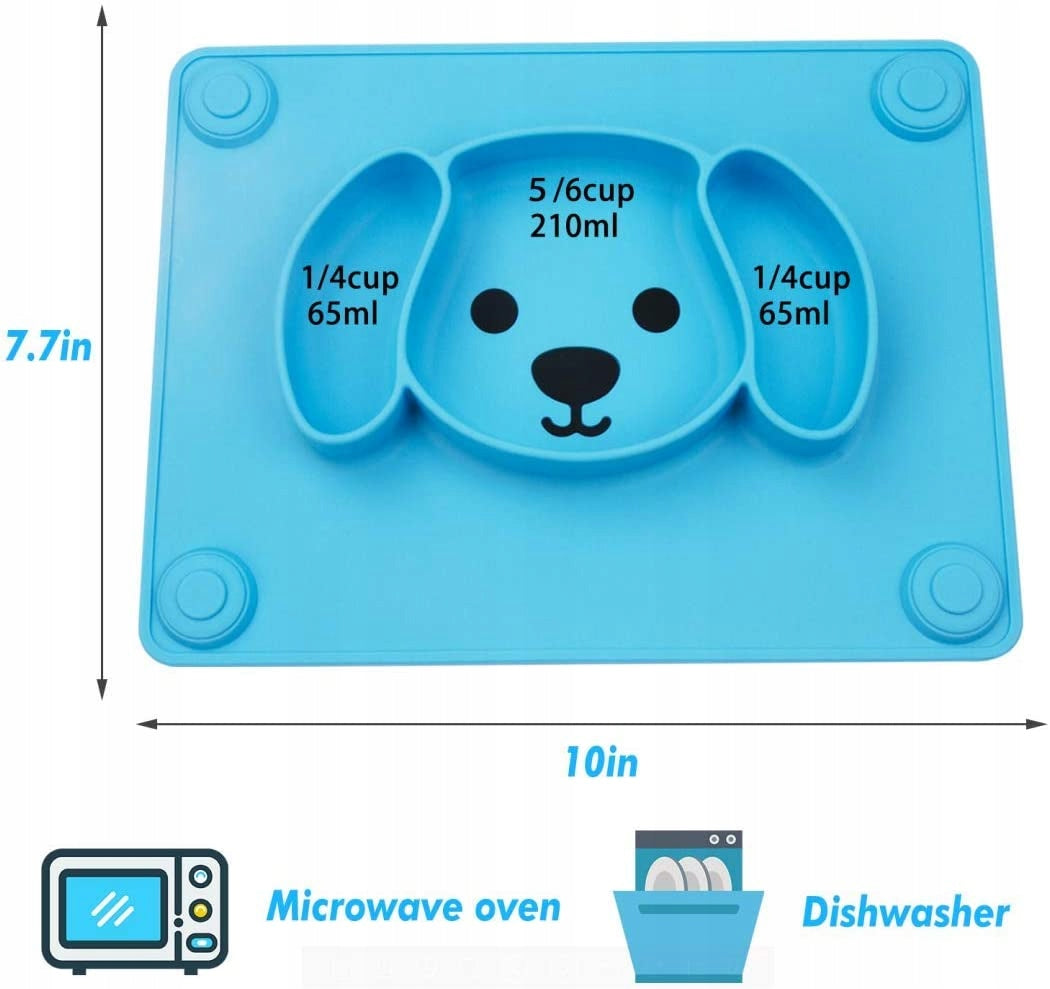 integrated silicone mat with platecolour blue with doggy motifMaterial siliconeVolume: 65 ml, 65 ml and 210