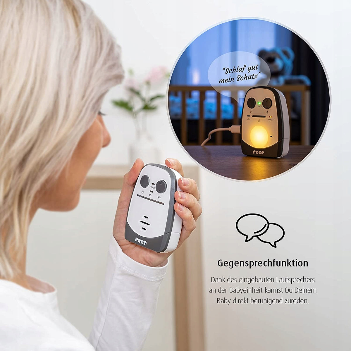 REER Cosmo niania elektroniczna cyfrowa 600m z interkomem i funkcją talk-back do uspokajania dziecka