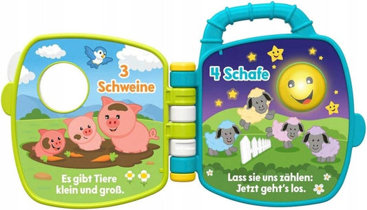 FISHER-PRICE GFP29 elektroniczna książeczka sensoryczna, niemiecka, kolorowa książeczka z liczeniem zwierząt dla dzieci 6 m+