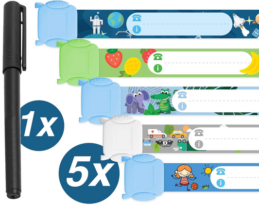 TAMPEN braccialetti SOS impermeabili per bambini 5 pezzi + pennarello