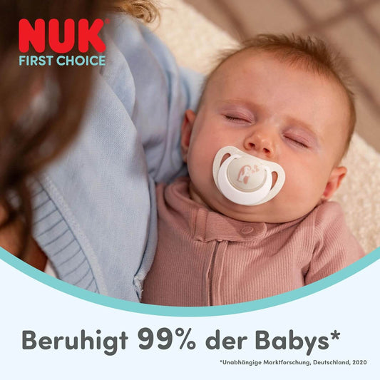 NUK First Choice smoczek uspokajający silikonowy x2 0-6m dla niemowląt, ortodontyczny, z motywem misia i konika morskiego