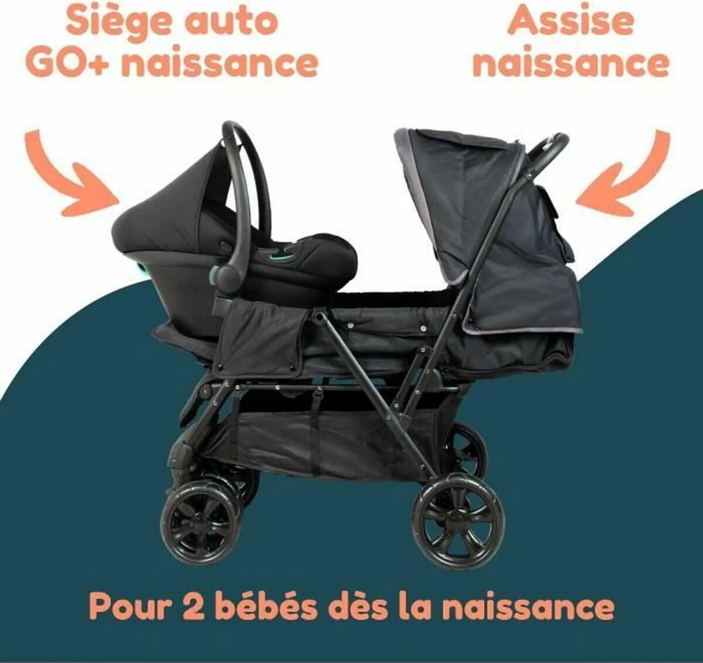 BAMBISOL double stroller + group 0 car seat