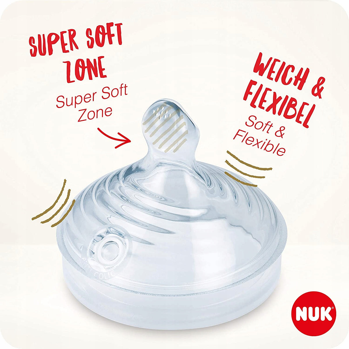 NUK Nature Sense zestaw butelek 3x, wiek 6-18 m smoczek Super Soft Zone, elastyczny i miękki