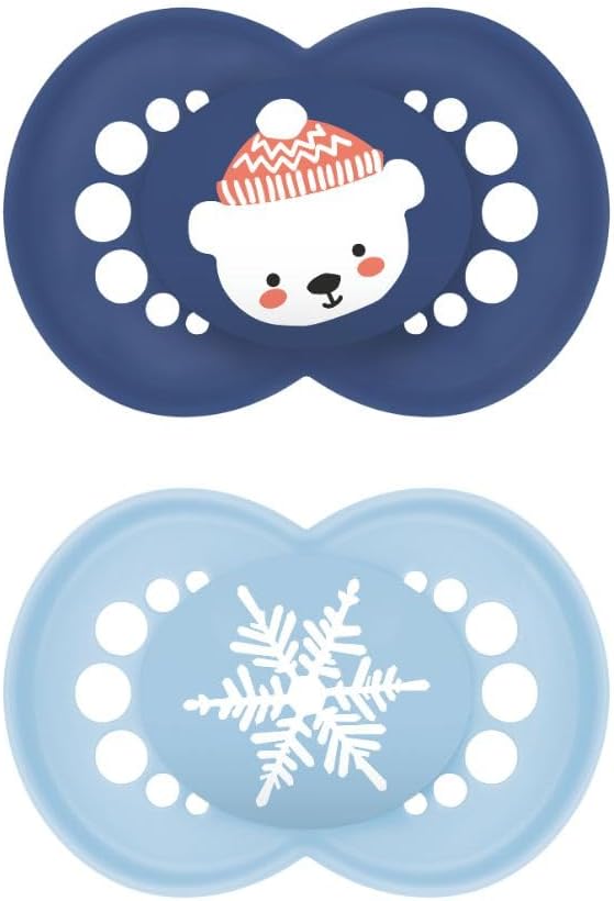 MAM Original Winter 6–16m – dwa niebieskie smoczki z zimowymi motywami
