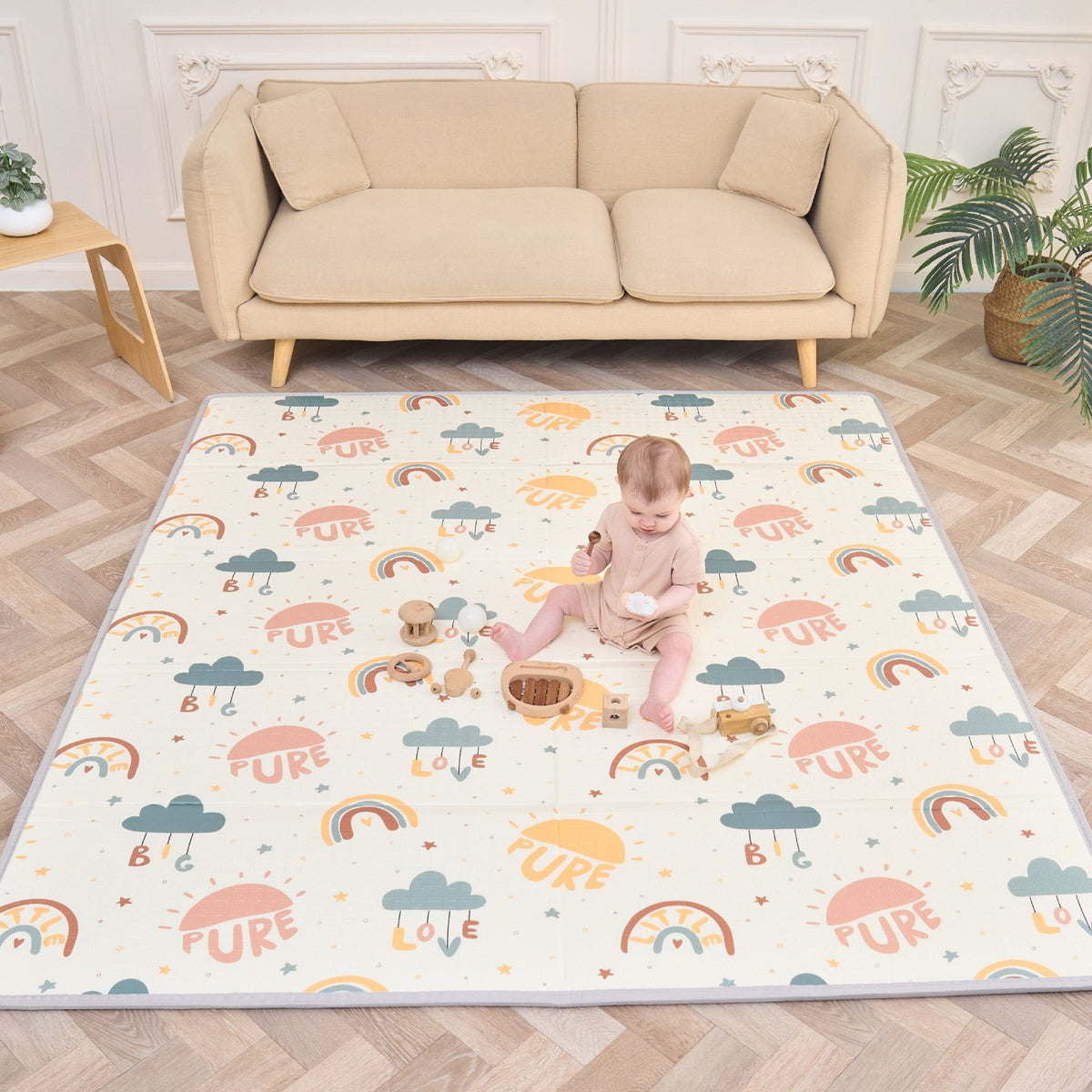 Superbe Bébé Pure Big Love XXL – rozłożona mata piankowa z dzieckiem