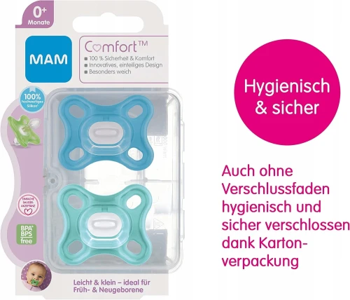 MAM COMFORT smoczek wcześniak noworodek x2 0msc+ "O