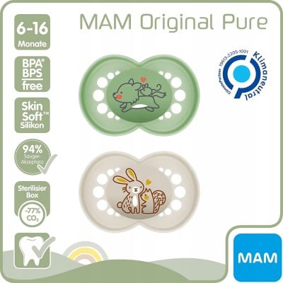 MAM PURE smoczek uspokajający x2 6-16 +box "N
