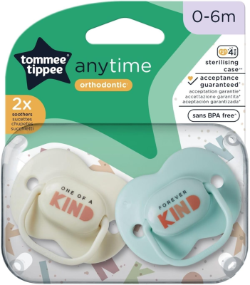 TOMMEE TIPPEE AnyTime smoczki uspokajające x2 0-6msc ORTODONTYCZNE "O