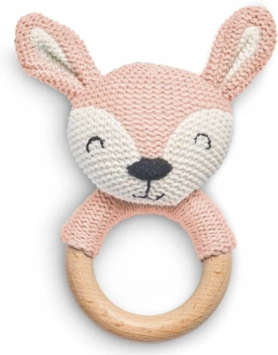 JOLLEIN bawełniano-drewniany chwytak z grzechotką JELEŃ 13 cm "N