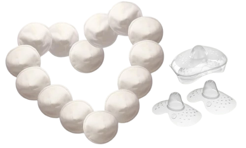 MOM'S PADS bambusowe wkładki laktacyjne x14 + worek do prania, kosmetyczka "N