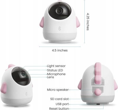 SIMSHINE Baby Pro kamera 2K FHD 360° niania elektroniczna iOS Android + uchwyt "O