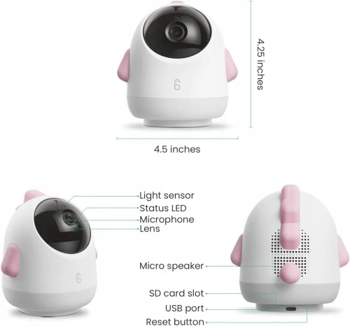 SIMSHINE Baby Pro kamera 2K FHD 360° niania elektroniczna iOS Android + uchwyt "O