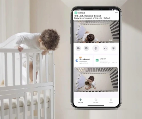SIMSHINE Baby Pro kamera 2K FHD 360° niania elektroniczna iOS Android + uchwyt "O