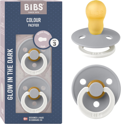 BIBS COLOUR GLOW smoczki uspokajające 2pack kauczuk 18 msc+ ŚWIECĄCE