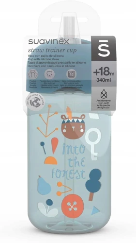 SUAVINEX Into The Forest kubek bidon z elastyczną słomką 18msc+ 340ml