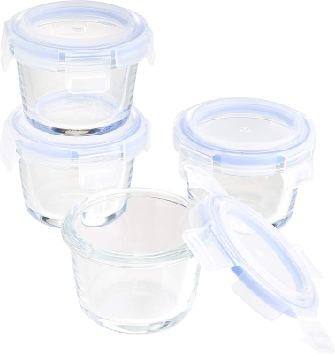 BASIC zestaw pojemników szklanych na żywność x4 z pokrywkami 144ml