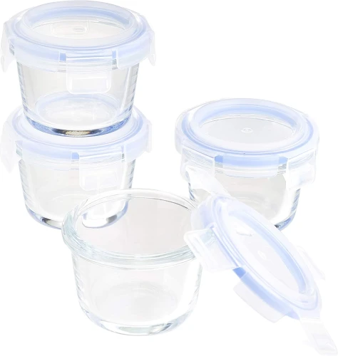 BASIC zestaw pojemników szklanych na żywność x4 z pokrywkami 144ml