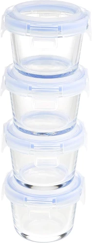 BASIC zestaw pojemników szklanych na żywność x4 z pokrywkami 144ml
