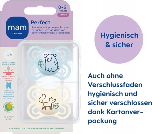 MAM Perfect smoczek uspokajający x2 0-6msc + box