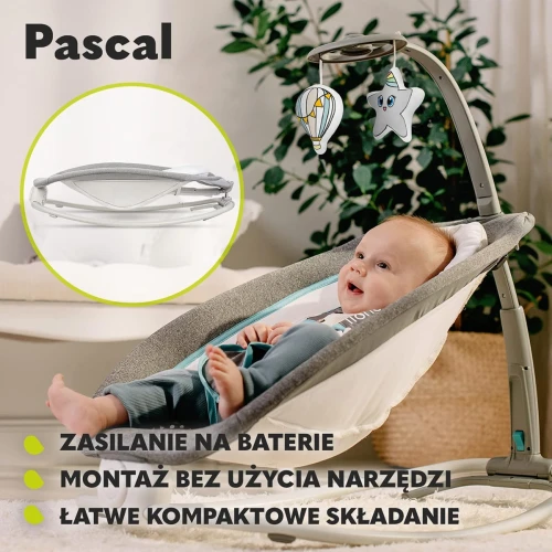 LIONELO PASCAL bujaczek leżaczek do 9kg melodia i wibracje