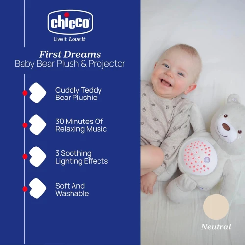 CHICCO First Dreams miś PROJEKTOR lampka dźwięki