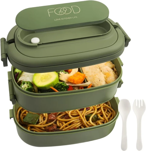 LUNCHBOX śniadaniówka z trzema przegródkami + sztućce 1550ml