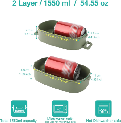 LUNCHBOX śniadaniówka z trzema przegródkami + sztućce 1550ml