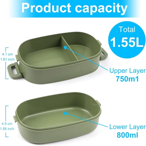 LUNCHBOX śniadaniówka z trzema przegródkami + sztućce 1550ml