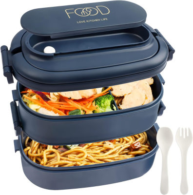 LUNCHBOX śniadaniówka z trzema przegródkami + sztućce 1550ml