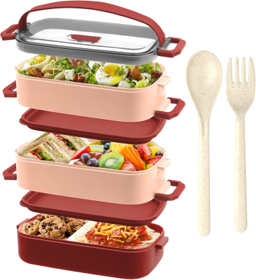 LUNCHBOX śniadaniówka z trzema przegródkami + sztućce 2200ml