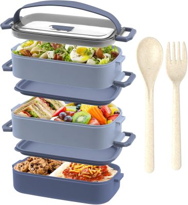 LUNCHBOX śniadaniówka z trzema przegródkami + sztućce 2200ml