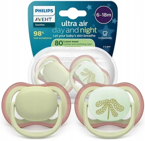 PHILIPS AVENT Ultra Air Day&amp;Night smoczki x 2 6-18msc ŚWIECĄ W CIEMNOŚCI