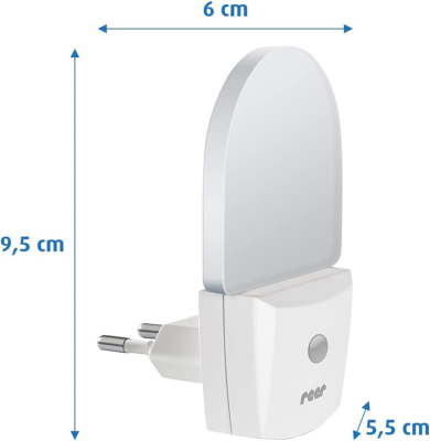 REER NightGuide lampka nocna LED do gniazdka, czujnik ciemności 6 x 9,5 cm