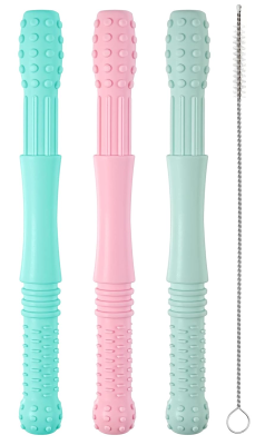 HOPTON silikonowy gryzak masujący 3 sztuki + szczotka do czyszczenia 16,8 cm