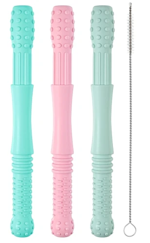 HOPTON silikonowy gryzak masujący 3 sztuki + szczotka do czyszczenia 16,8 cm