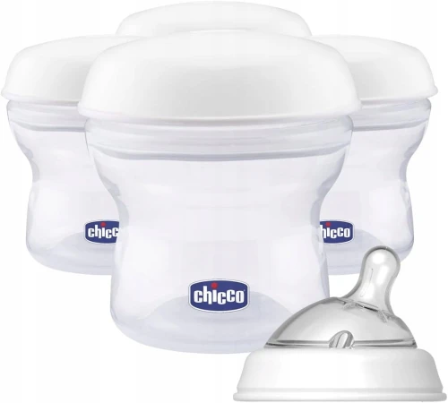 CHICCO pojemniki na mleko 4 x 150 ml + smoczek z nakrętką "O