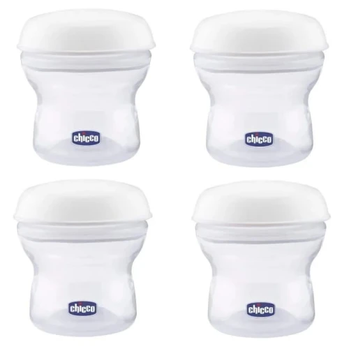 CHICCO pojemniki na mleko 4 x 150 ml + smoczek z nakrętką "O