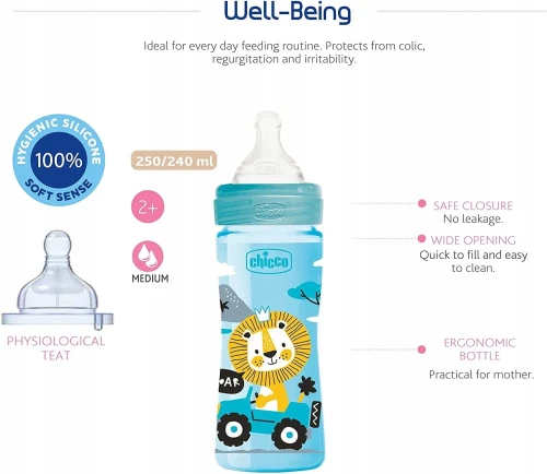 CHICCO Well-Being butelka 250ml 2m+ średni przepł "N