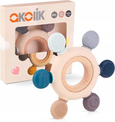 AKOLIK silikonowo-drewniany gryzak masujący 10,8 cm 3 m+