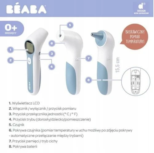 BEABA Thermospeed TERMOMETR BEZDOTYKOWY ekran LCD "O