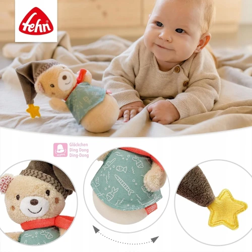 FEHN Miś Bruno wańka WSTAŃKA 14cm grzechotka "N