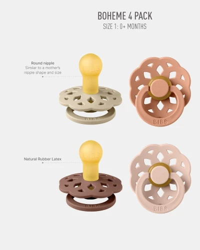 BIBS BOHEME smoczki uspokajające 4pack 0-6msc "O