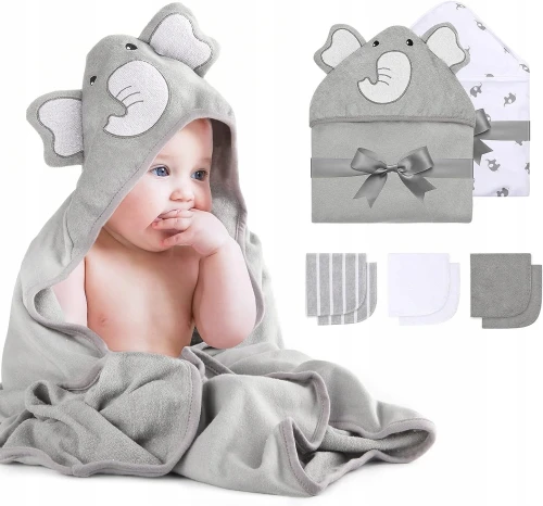 MOMCOZY ręcznik z kapturem x2 76x76 +6 24x24 ściereczki do mycia "O